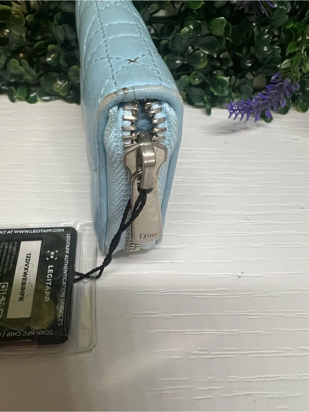 Christian Dior Cloud Blue Calfskin Cannage Lady Dior Wallet